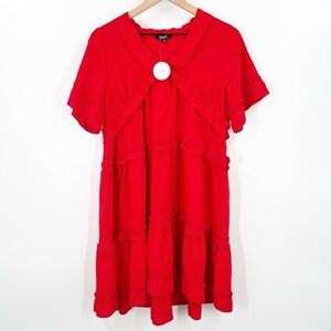 Oddy Red Ruffle Babydoll Tiered Dress